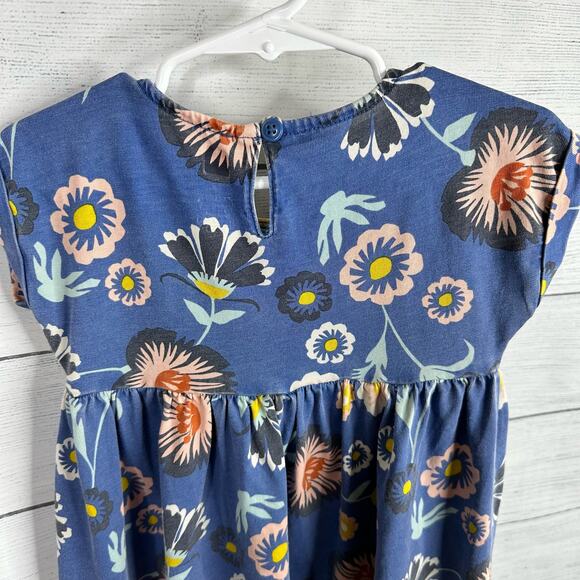 Tea Girls size 3 Floral Printed Short Sleeve Skater Twirling Cotton Dress Blue - Picture 5 of 9